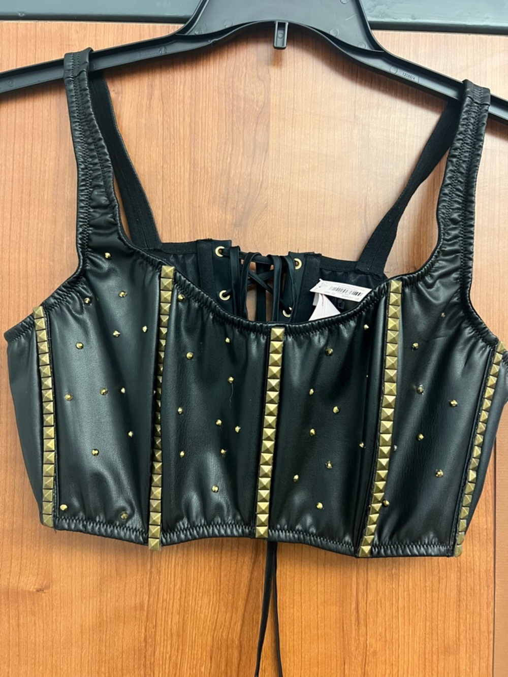 Victoria’s Secret Black and Gold Faux Leather Crop Top Corset